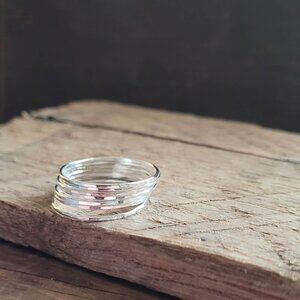 Sterling Silver Skinny Stacking Rings Hammered Thin Silver Rings Midi Ring